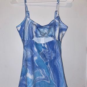 Blue dress from Cider. Opening under boob area. Very short dress. Cute!